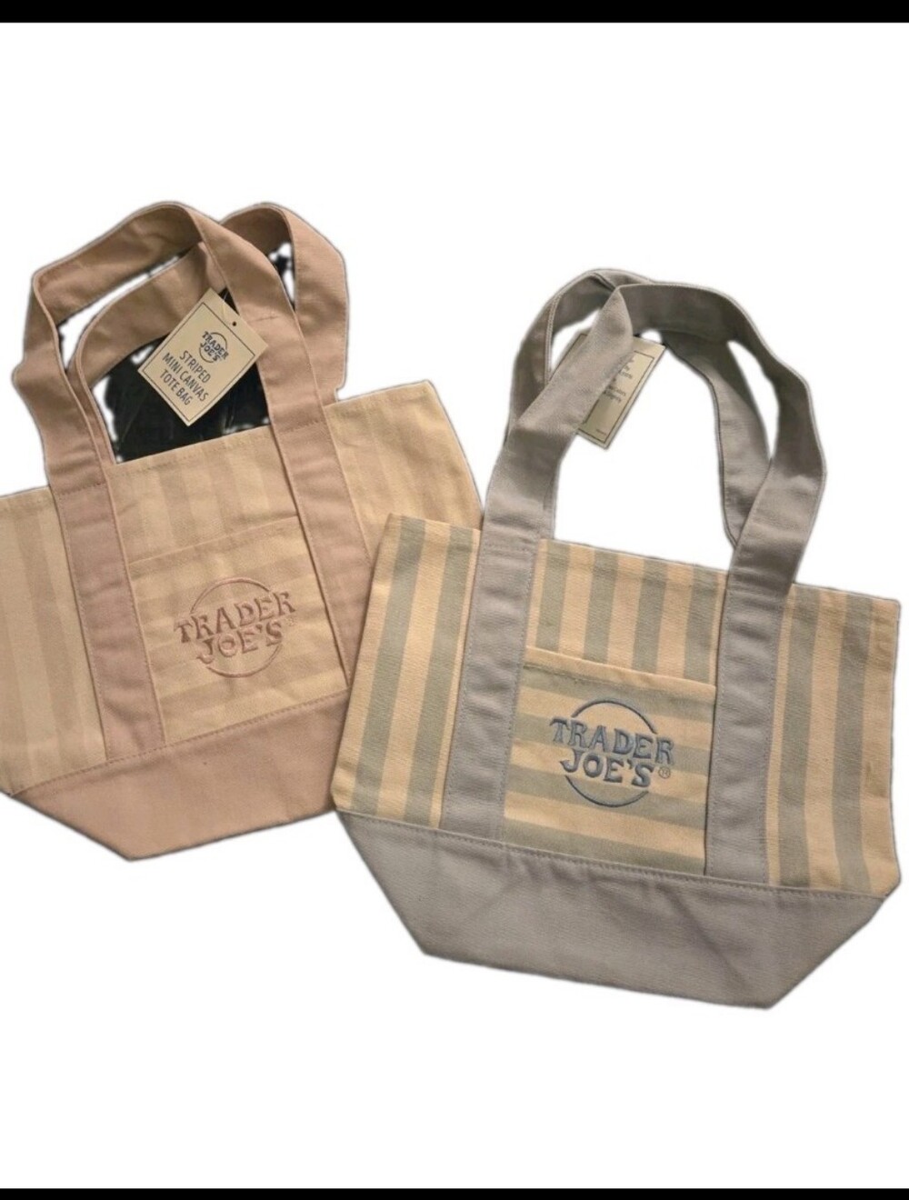 Trader Joe's Striped Mini Canvas Tote Bags (2)